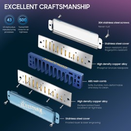 CONJURER Blues Harmonica for Beginners Children F Major Blues Harp 10-Hole Diatonic Harmonica Instrument Muntamonica with High-Quality Phosphor Bronze Reeds, F Major Blues Storm Blue