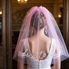 Exacoo Bride to Be Rose Red Veil with Comb Embroidered Bride Veil for Bachelorette Party Decorations Bridal Shower Engagement Party Favors Wedding Head Piece Gifts Velos De Novia