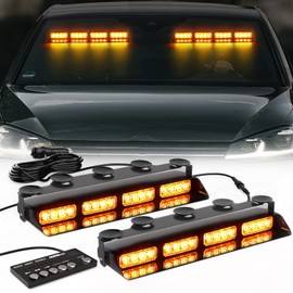 WINECO Amber Emergency Dash Strobe Lights Safety Flashing Warning w/Digital Display Controller Interior Front/Rear Windshield Deck Split Light Bar for Construction Vehicles Trucks 2x14 inch