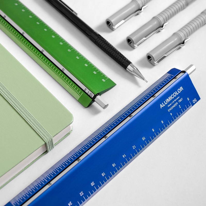 Alumicolor Select-a-Scale Engineer Drafting Tool w/Rotating Calibration Rod (6IN, Blue)