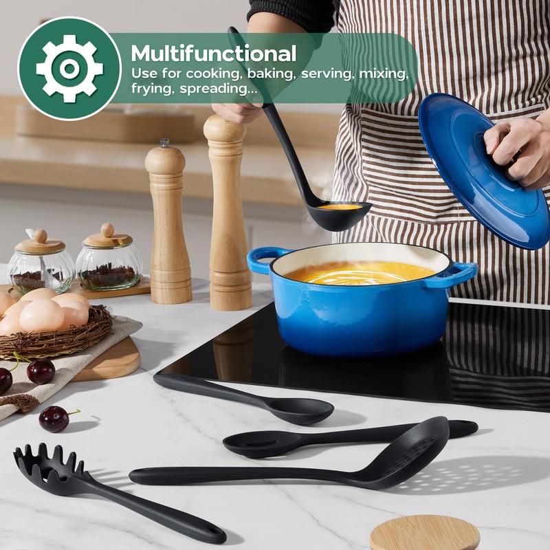 Onader Silicone Cooking Utensils Set, 10 Pieces Black Kitchen Utensils