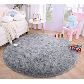 LYKEJI Round Rug, Long Pile, Modern, for Living Room, Bedroom, Dining Room or Children's Room, Comfortable High Pile Floor Mat, Non-Slip Rug (120 cm x 120 cm, Grey)