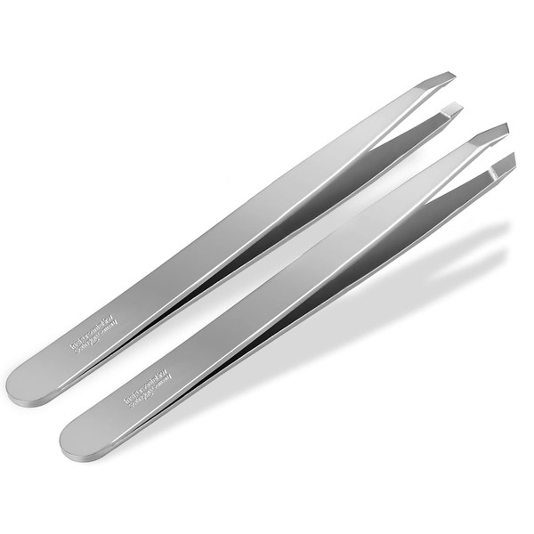 Solingen Tweezers Set Straight + Slanting Hair Plucking Tweezers Made in Germany Solinger Eyebrow Tweezers Made of Stainless Steel for Plucking Hair for Left-Handed and Right-Handed Users