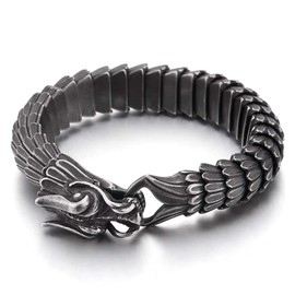COOLSTEELANDBEYOND Retro Style Mens Steel Dragon Link Chain Bracelet, Vintage Old Metal Finishing, Spring Hook Clasp(CA)