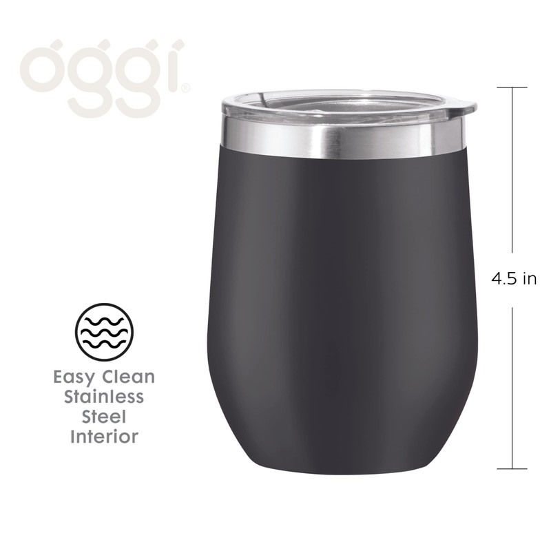 Oggi Cheers Insulated Wine Tumbler, 12-Ounce, Black (8145.3)