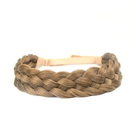 BOBIYA 5 Strands Synthetic Hair Braided Headband Classic Chunky Wide Braided Braids Elastic Stretch Hairpiece for Women Girls (Caramel Brown)