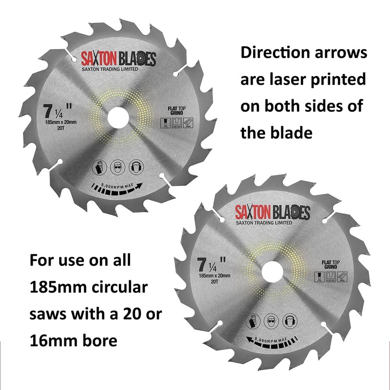 Saxton Flat Top TCT Circular Saw Blade 185mm x 20T