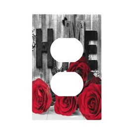 Elegant Valentine's Day Lover Romantic Red Rose Floral Flower on Home Wood 1 Gang Duplex Receptacle Wall Plate Jumbo Electrical Outlet Decorative Decorator Light Switch Faceplate Plug Socket Cover