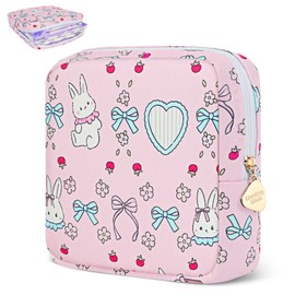 Desing Wish Sanitary Pad Storage Bag Portable Period Bag for Teen Pads/Sanitary Napkins/Small Tampons, Sanitary Napkin Storage Bag First Period Gifts for Teen Girls (Bowknot Rabbit)