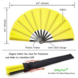 OMyTea Chinese Kung Fu Tai Chi Large Hand Folding Fan for Men/Women - with a Fabric Case for Protection - for Performance/Dance/Fighting/Gift (Yellow)