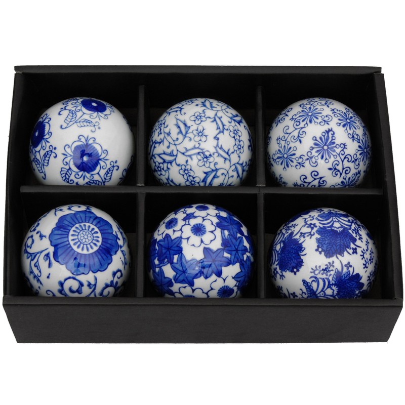 Red Lantern 3" Blue & White Decorative Porcelain Ball Set