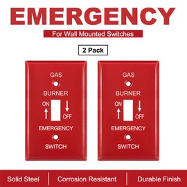 [2 Pack] BESTTEN 1-Gang Red, Emergency Gas Shut-Off Toggle Switch Metal Wall Plate, Standard Size, Code Compliant