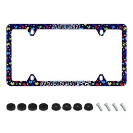 Autism Awareness License Plate Frame Autism License Plate Holder Stainless Steel Auto Parts Decoration with Screws for Men Women License Plate 4 Holes 1pcs
