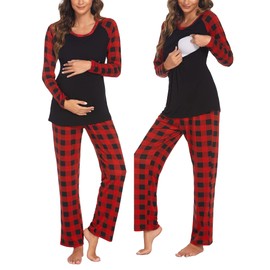 Ekouaer Women's Maternity Pyjamas Set Nursing Long Sleeves PJ Breastfeeding Sleepwear Warm Loungewear Set Cozy Nightwear XXL