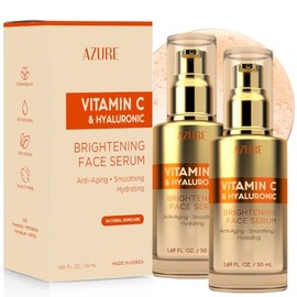 Azure Cosmetics - Suero de vitamina C para cara, dermatológicamente probado, antienvejecimiento con ácido hialurónico para manchas oscuras, líneas fin
