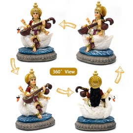 Indian Gifts Item Saraswati Statue - 5.5”H Saraswati Puja Diwali Gifts Pooja Vasant Panchami Home Office Temple Mandir Altar Yoga Studio Meditation Room Decor India Wedding Housewarming Gifts