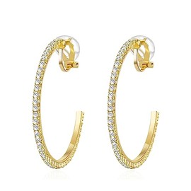 QUKE 4.3 cm Creole Clip On Earrings for Women Girls Cubic Zirconia Not Pierced Earrings, Crystal