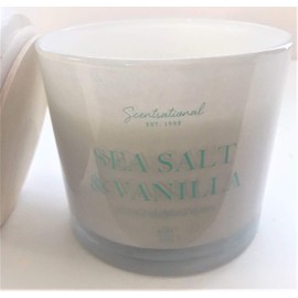 Natural Coconut + Beeswax Scented Candle SEA Salt + Vanilla White Jar with Wooden Lid, 26 Oz.