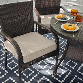 BLSTISCEN 18"x18"x3" Outdoor Square Corner Chair Cushions with Ties Set of 2, Water&Fade Resistant Thick Seat Cushion Pads for Garden Patio Dining Porch Furniture - Beige Linen