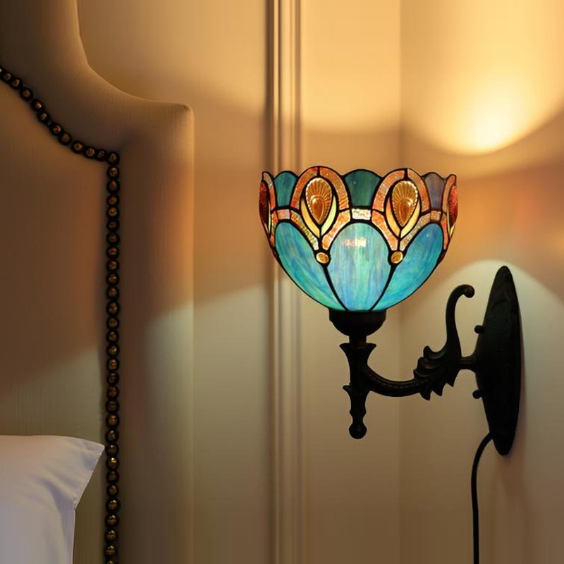HWDFEI Tiffany Sconce Lamp Stained Glass Wall Lamp,8X10.5X11 Inch Plug