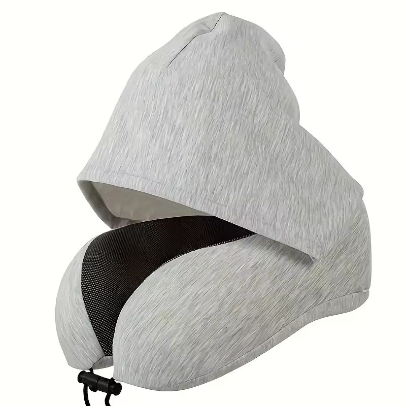 Hooded U-Shaped Memory Foam Travel Pillow, 9.84 × 9.06 ×