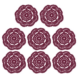 uxcell Crochet Doilies, 8Pcs 4" Cotton Woven Fabric Coasters, Lace Round Handmade Coasters with Floral Pattern for Wedding Party Decoration (Wine Red)