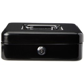5 Star Facilities Cash Box with 5-compartment Tray Steel Spring Lock 8 Inch, Black