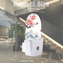 AOWULA Cherry Blossoms Night Light,Japanese Mountains Night Lights Plug into Wall Decor for Stairway/Hallway/Kitchen,Dusk to Dawn Sensor Nightlights for Boys/Girls/Women/Men Room Gifts