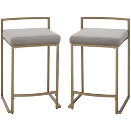 Crosley Furniture Harlowe Upholstered Seat Counter Height Bar Stools Set of 2, Kitchen and Dining, Gray and Gold