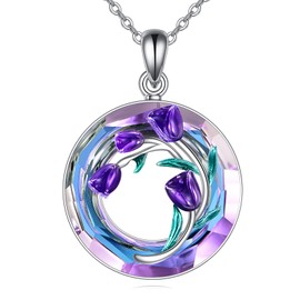 Tulips Necklace Sterling Silver Crystal Flower Tulips Jewelry Mother's Day Gifts for Mom