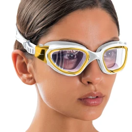 AqtivAqua Swim Goggles Swimming Goggles for Adult Men Women Kids 6-14 Youth Girls Boys Childrens DX-C (Metallic Gold, Silver case, Clear lens)