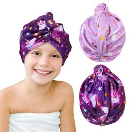 Beinou Microfibre Hair Towel, Pack of 2 Turban Towel with Button, Hair Turban Quick-Drying Towel, Long Hair for Women and Children