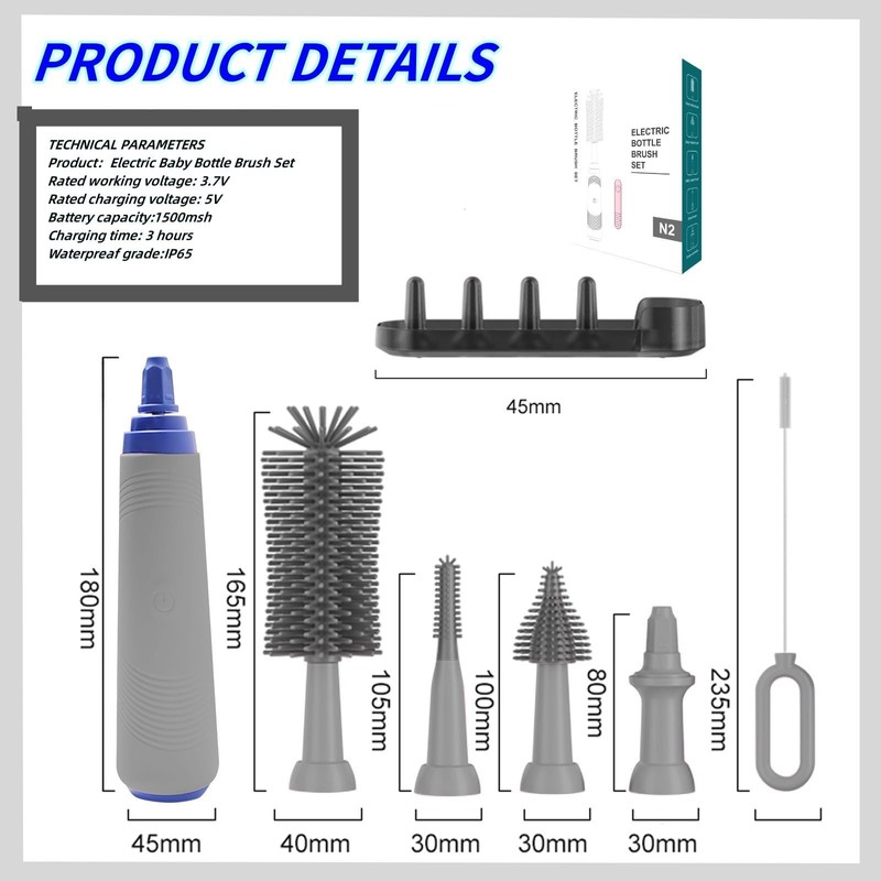 Electric Baby Bottle Cleaner with Drying Rack, Silicone Bottle Brush