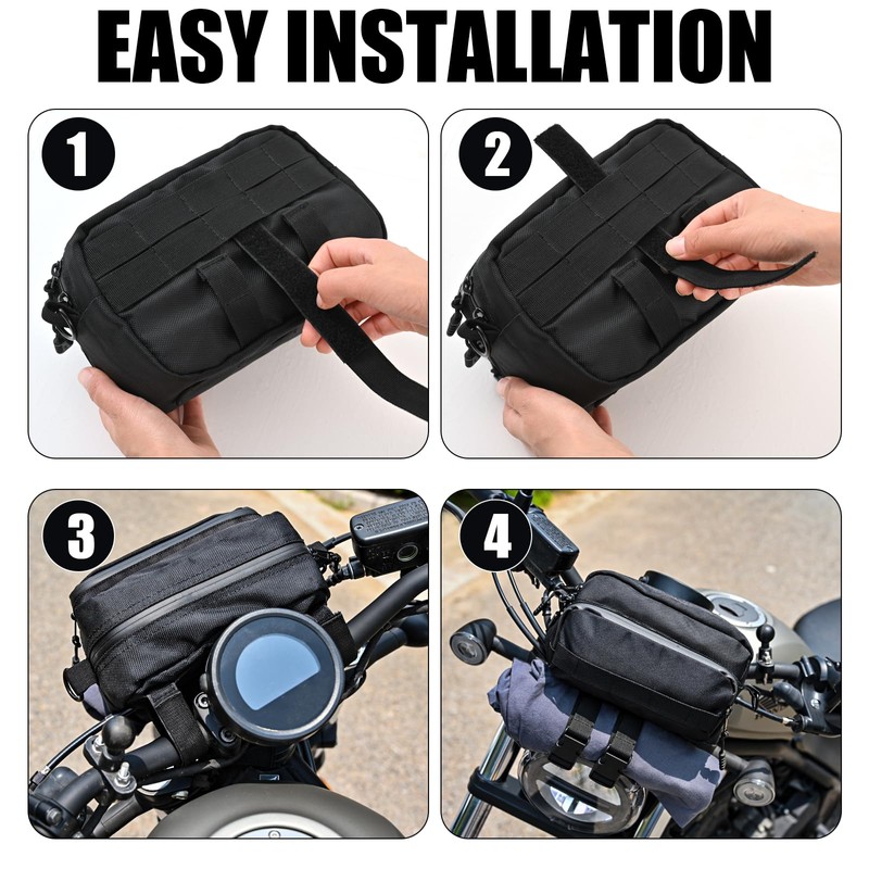 SANDEYISS Motorcycle Handlebar Bag,Easy Installation Motorcycle Bag,Universal Handle Bar Bag,Multi-Purpose