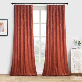 Roslynwood Luxury Velvet Gold Foil Print Burnt Brick Curtains 84 inches Long Rod Pocket Thermal Insulated Blackout Window Drapes for Living Room/Bedroom/Dining Room, W52 x L84, 2 Panels
