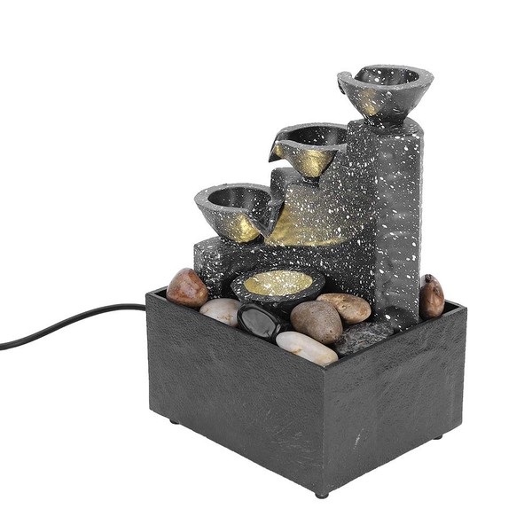 MJKO Indoor Fountain Ornament Crafts with LED Lights, USB Powered Rockery Water Fountain Table Decoration
