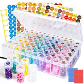 TCSYLSC Diamond Painting Storage Containers Set, 60 Grids Bead Organizer & Round Painting Labels and 12 Pcs Dispense, Diamond Painting Accessories Kits for DIY Diamond Art Craft Jewelry Bead Storage