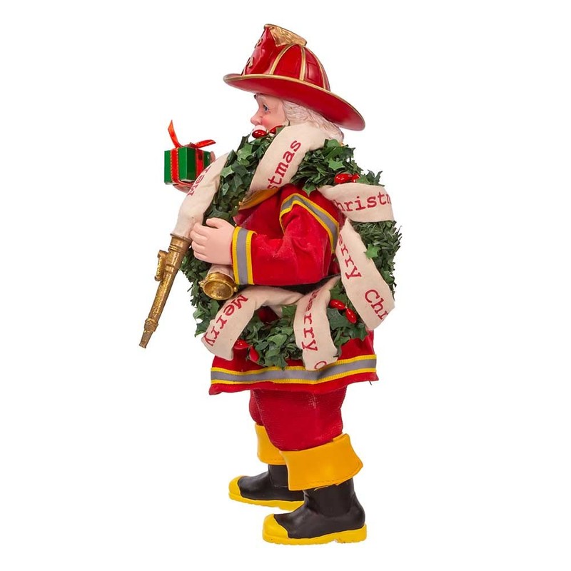 Kurt Adler 11-Inch Fabriché Fireman Santa with Wreath and Hose