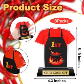 DoubleFill 3 Pcs Chili Cook Off Trophies 1st 2nd 3rd Place Medals Chili Cookoff Prizes 4.72" Acrylic Cooking Competition Trophy Awards with Base for Party Decoration(Chili Cook Off)