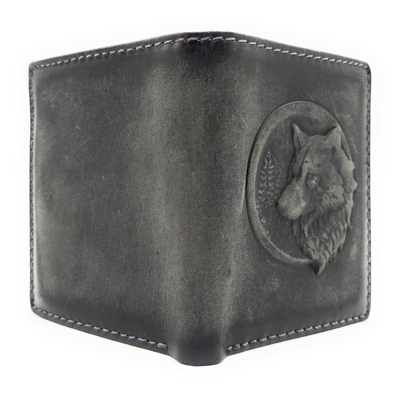 Genuine Leather Mini Wallet 3D Eagle or Wolf with RFID