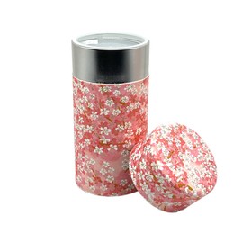 Noguchi Kumataro Tea Garden, Tea Canister, Large Capacity, 7.1 oz (200 g), Yuzen Washi Sticker, Inner Lid, Cherry Blossoms, Pink, Made in Japan, Fashionable
