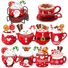 8 PCS Christmas Diamond Art Coasters Christmas Hot Cocoa Diamond Art Coasters Kits with Holder Santa Claus Snowman DIY Coasters for Beginners, Adults, Kids, Diamond Art Crafts Supplies