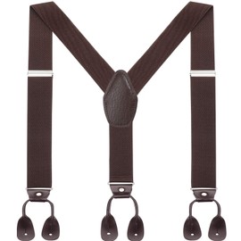 WELROG Men's Braces Wide 3.5 cm with Very Strong 6 Buttons Long One Size for Men and Women Adjustable and Elastic X Style, coffee