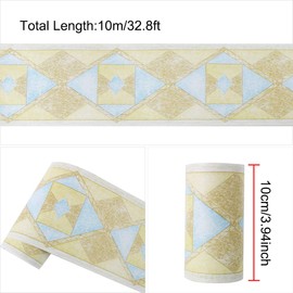 sourcing map Wall Paper Border Self Stick Wall Covering PVC Floor Borders for Kitchen Bathroom Bedroom Wall Decor Paper, Rhombus Pattern Yellow Blue, 3.94 Inch by 32.8 feet