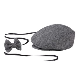 Matissa Newborn Baby Boy Newsboy Cap and Bow tie Set Gatsby Cap Pageboy Golf hat (Grey (3))