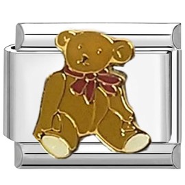 UNY JEWEL Classic Teddy Bear Italian Charm 9mm Stainless Steel Link - Enamel Bowtie Design Modular Charm Bracelet Link