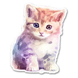 2 x 10cm Cute Watercolour Kitten Vinyl Sticker Cat Laptop Car Girls Animal #6274 (8cm Wide x 10cm Tall)