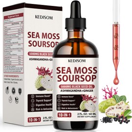 Sea Moss Liquid Drops 2 Fl Oz - Organic Black Seed Oil Irish Sea Moss Gel with Burdock Root, Bladderwrack, Elderberry, Vitamin C, D3, 6X Stronger Seamoss Gel for Digestive, Hair Health - Vegan