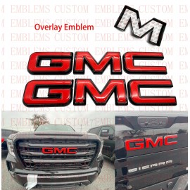 Auto Front Rear GMC Black Red  Emblem Overlay 2019-2022 GMC Sierra 1500 2500HD 3500HD