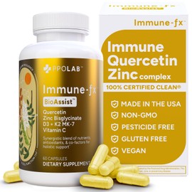 Immune-fx™ Advanced Chelated Zinc Ionophore Immune Support & Allergy Health Supplement, Quercetin 500mg, Antioxidant Vitamin C, D3, K2 MK7, Promotes DNA, Heart, Lung, Sinus Health, 60 Vegan Capsules